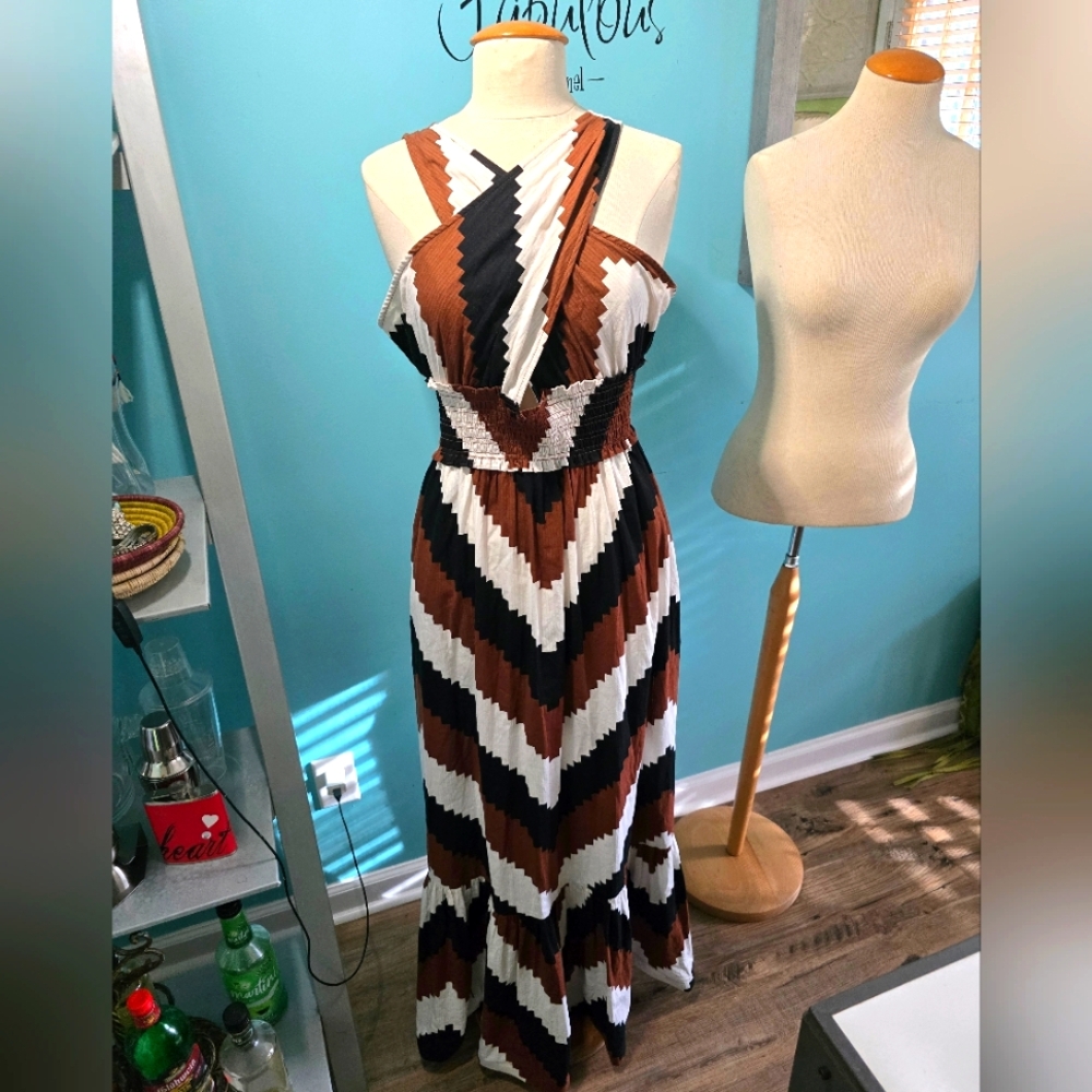 Plenty by Tracy Reese Chevron Pattern Maxi Sundress - Picture 1 of 8